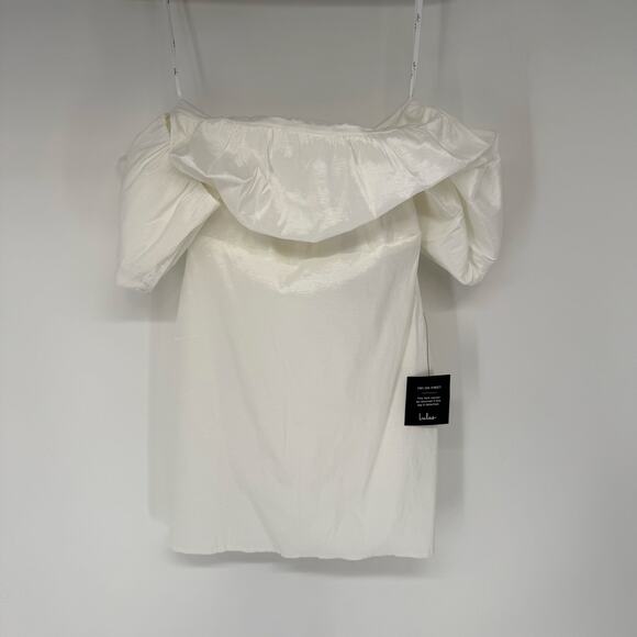 NWT Lulus Fanciful Feat Taffeta Off-The-Shoulder Bodycon Mini Dress White Size L - Picture 2 of 10